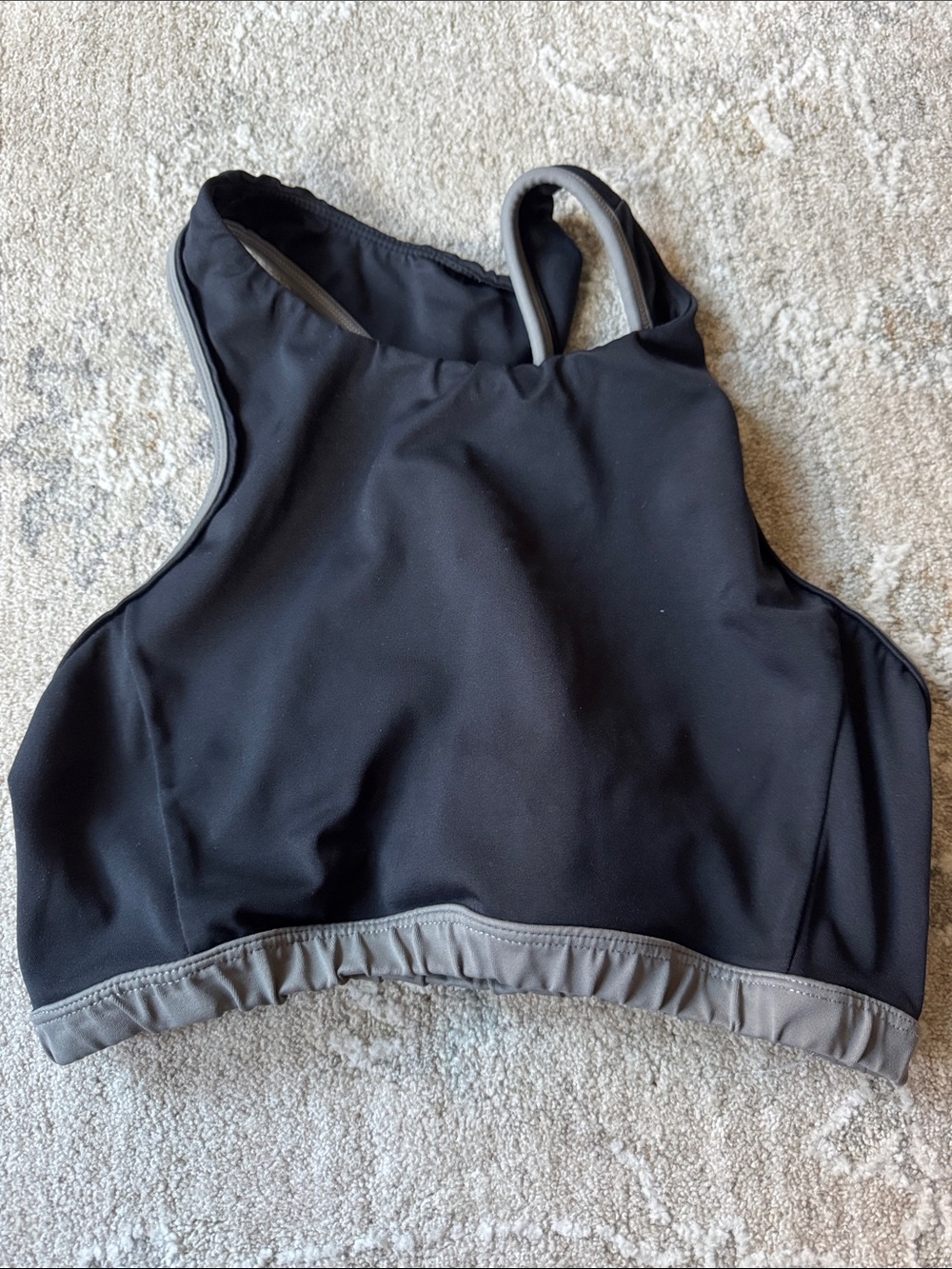 High-Neck Black Sports Bralette with Gray Trim